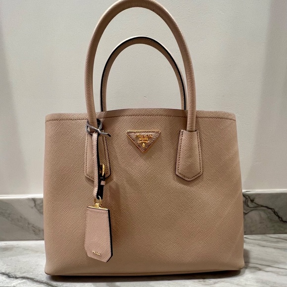 Prada Saffiano Cuir Medium Double Bag Cammeo - Picture 1 of 14
